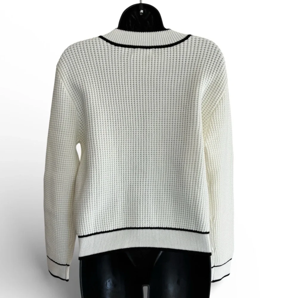 Teenie Winner White Knit Cardigan with Black Trim - Size S